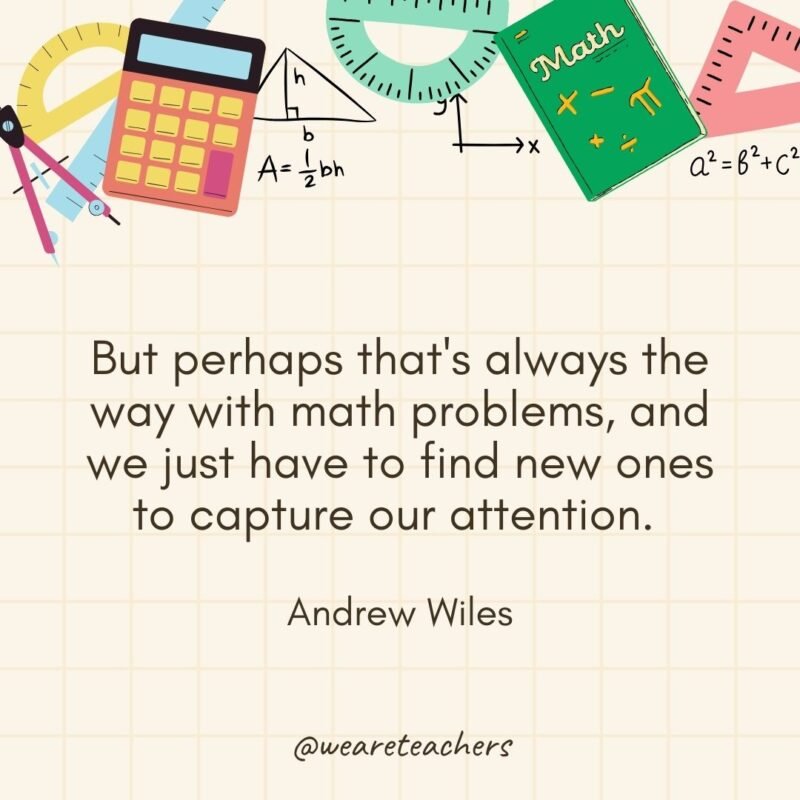 But perhaps that's always the way with math problems, and we just have to find new ones to capture our attention. — Andrew Wiles