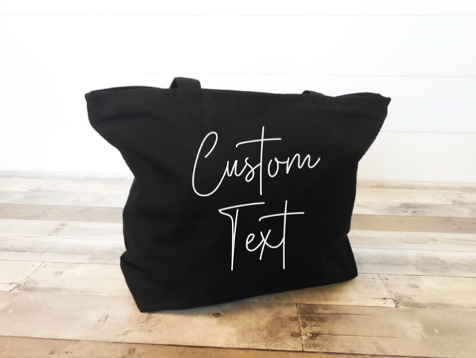 Tote bag with words Custom Text on it