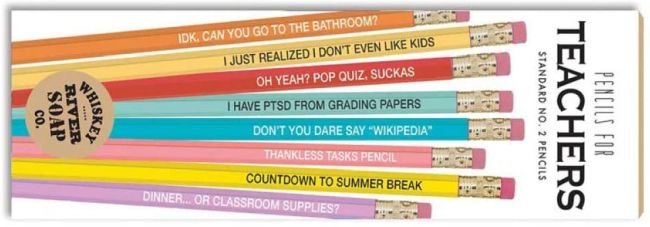 Colorful pencils with funny sayings about being a teacher- teacher gifts