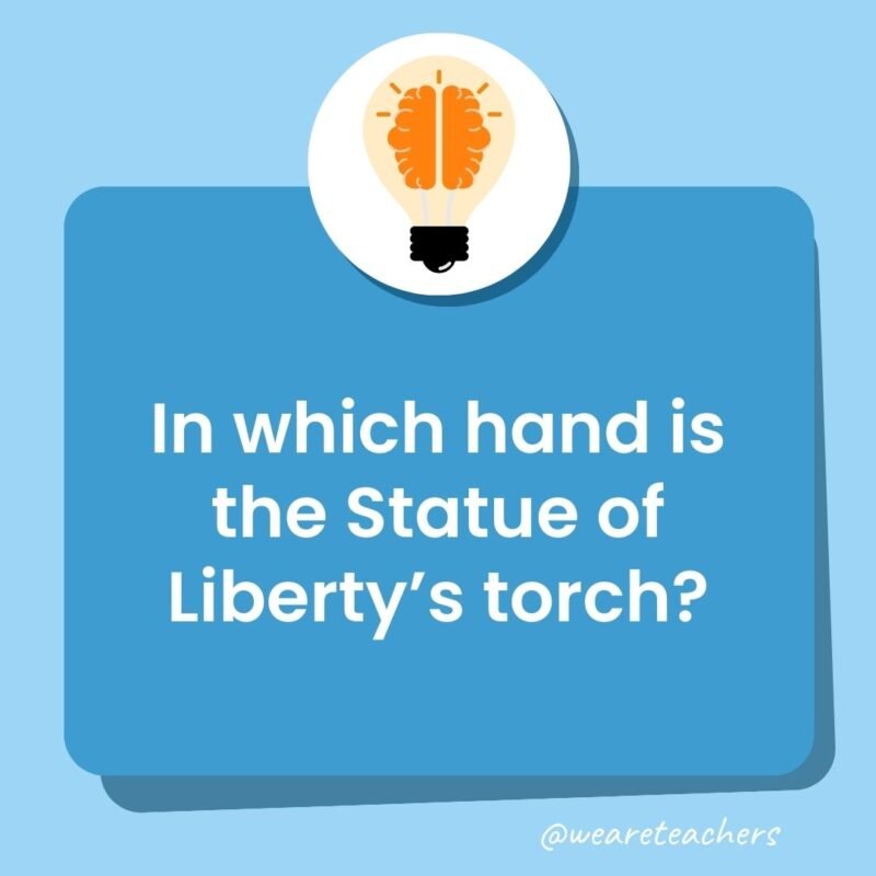 In which hand is the Statue of Liberty's torch?- trivia questions for kids