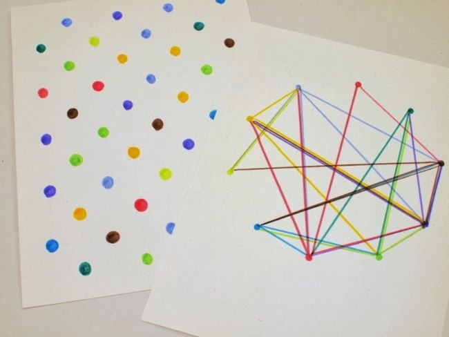 A piece of paper with colorful dots next to a piece of paper with connect the dots as an example of pi day activities