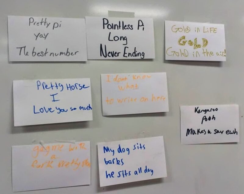 Pi-ku poems written on index cards as an example of pi day activities