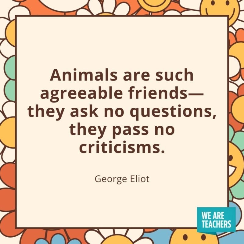Animals are such agreeable friends—they ask no questions, they pass no criticisms. —George Eliot