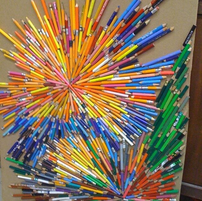 Pencils are pieced together to make a sculpture.