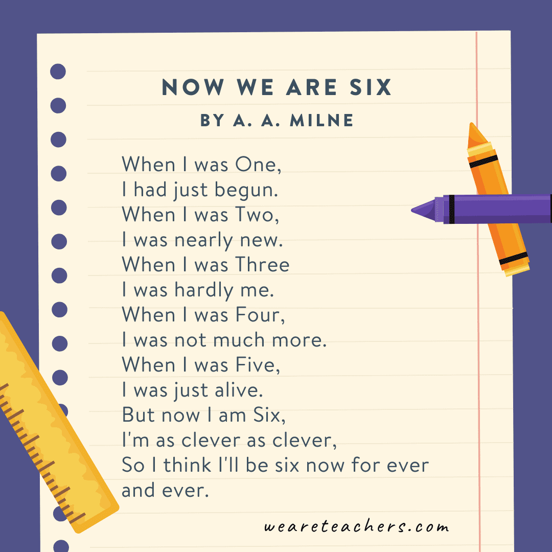 Now We Are Six  by A.A. Milne an example of poems for 1st graders 