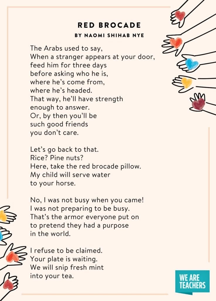Red Brocade by Naomi Shihab Nye an example of poems about friendship