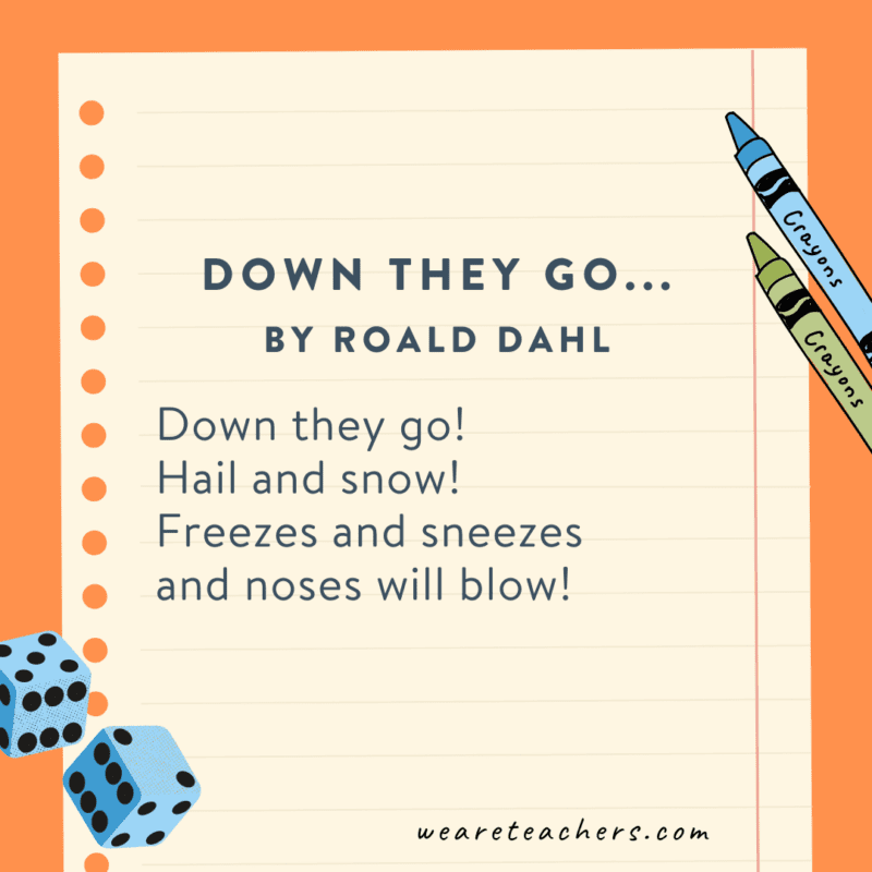 Down they go… by Roald Dahl an example of kindergarten poems for kids 