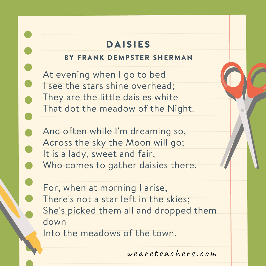 Daisies by Frank Dempster Sherman an example of poems for 3rd graders