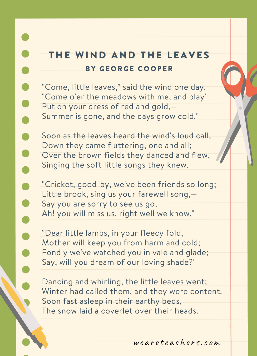 The Wind and the Leaves by George Cooper an example of poems for 3rd graders