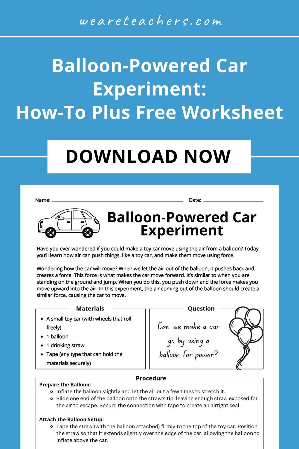 Rev your engines and minds using balloons with this simple and efficient balloon-powered car experiment for the classroom!