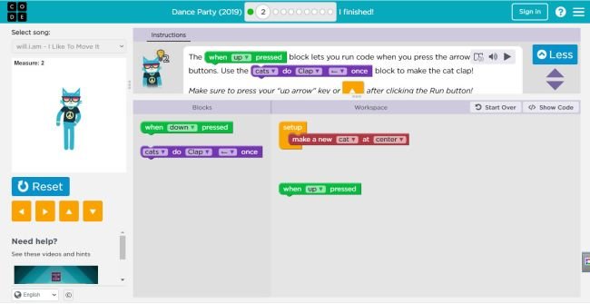 Screenshot from Code.org (Coding Websites for Kids)