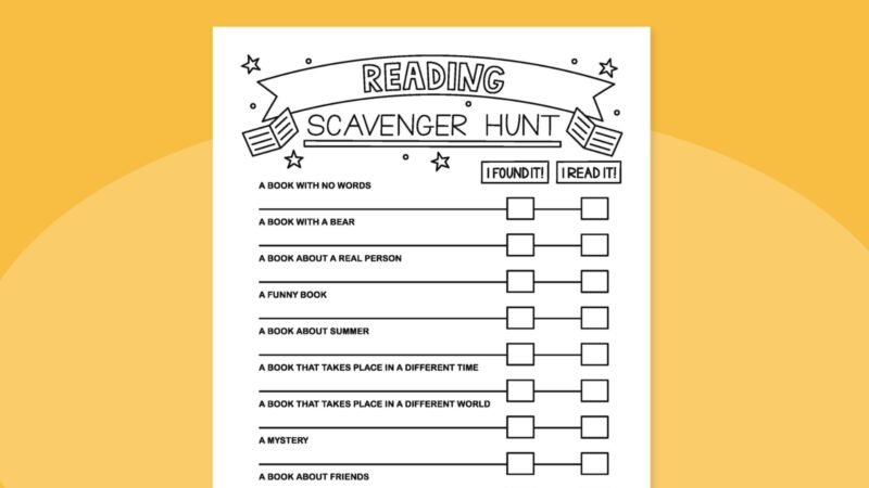 Free printable scavenger hunts for kids pages, including a cover page and a photo hunt