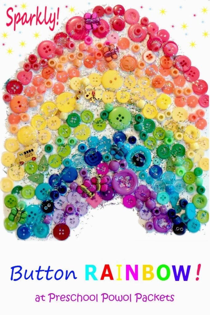Sparkling rainbow made of buttons, paint, and glitter