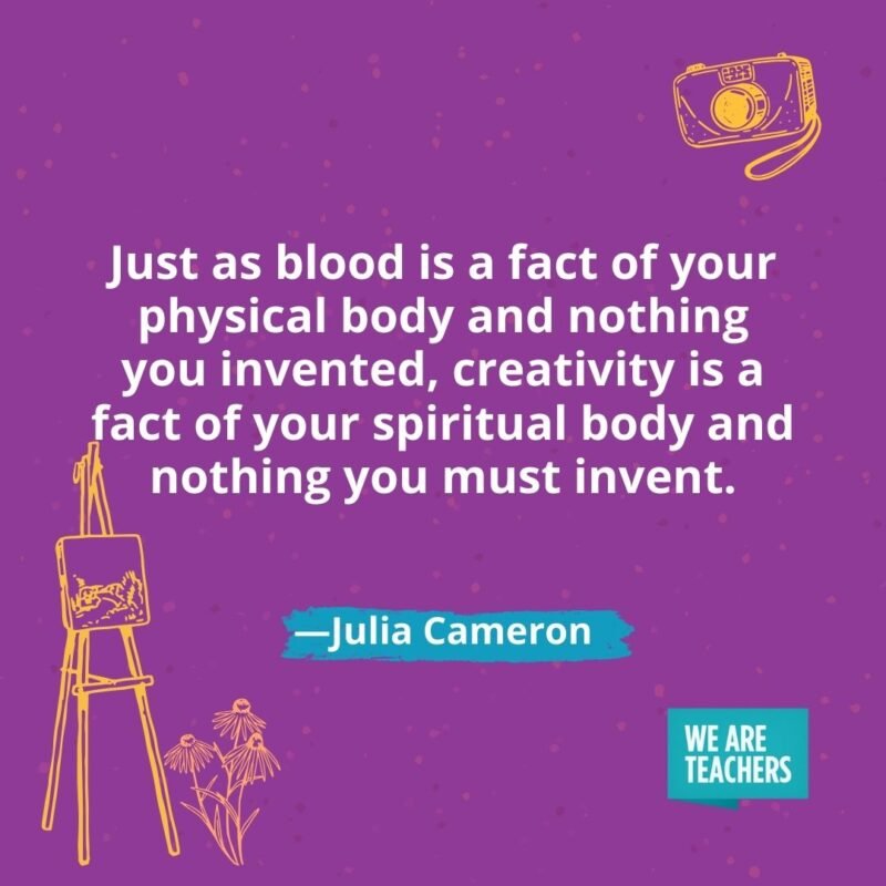 Just as blood is a fact of your physical body and nothing you invented, creativity is a fact of your spiritual body and nothing you must invent. —Julia Cameron Just as blood is a fact of your physical body and nothing you invented, creativity is a fact of your spiritual body and nothing you must invent. —Julia Cameron