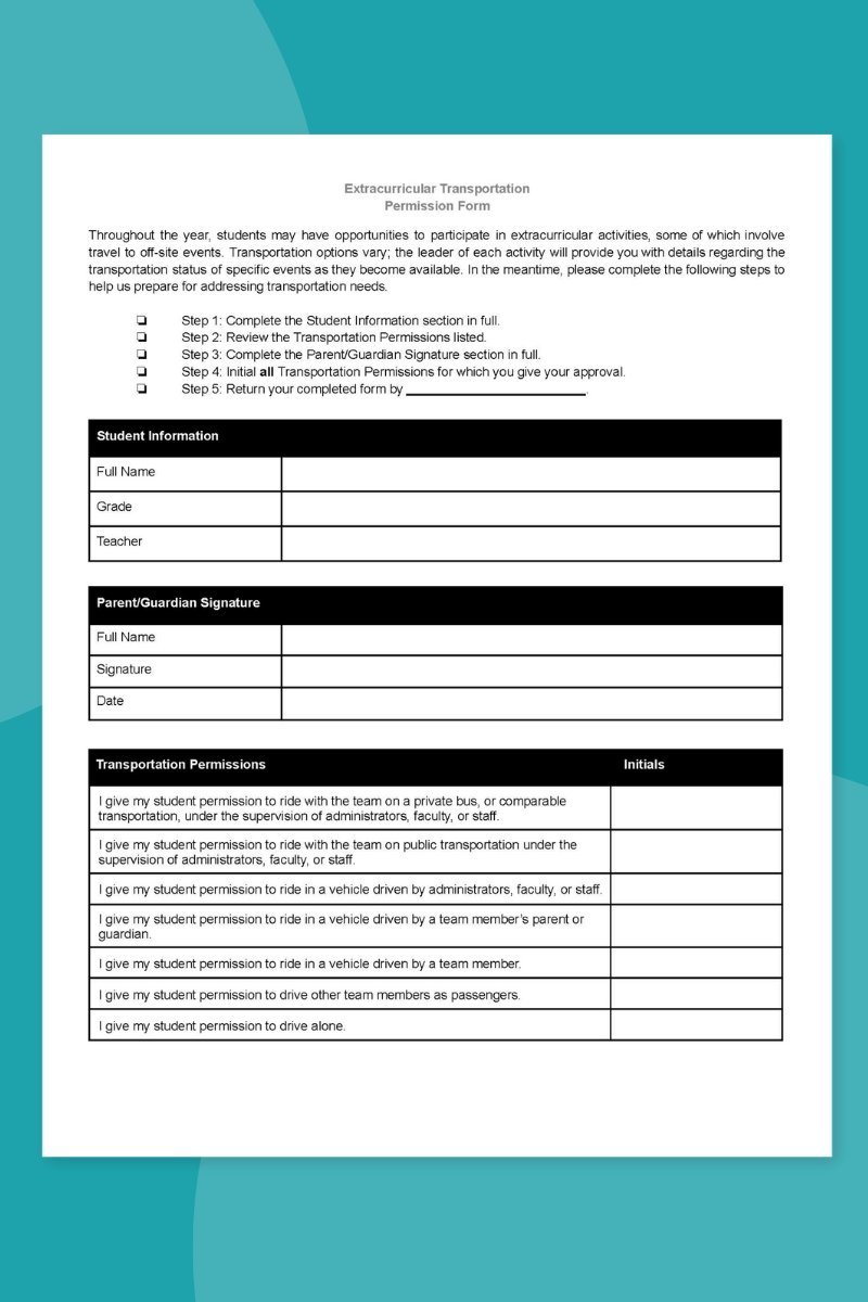 Overnight Field Trip Permission Slip