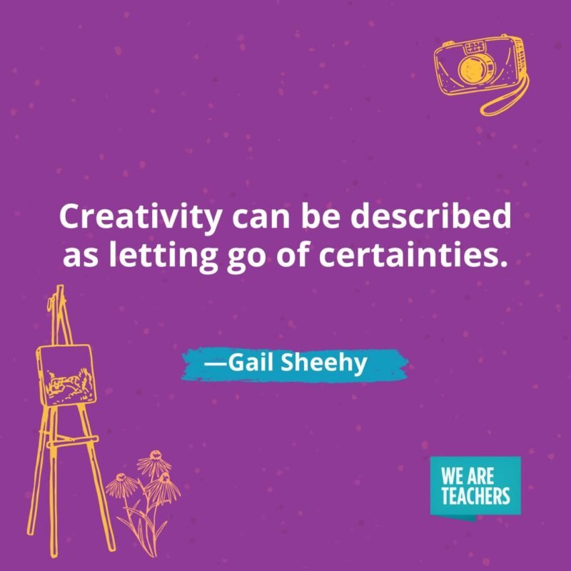 Creativity can be described as letting go of certainties. —Gail Sheehy Creativity can be described as letting go of certainties. —Gail Sheehy