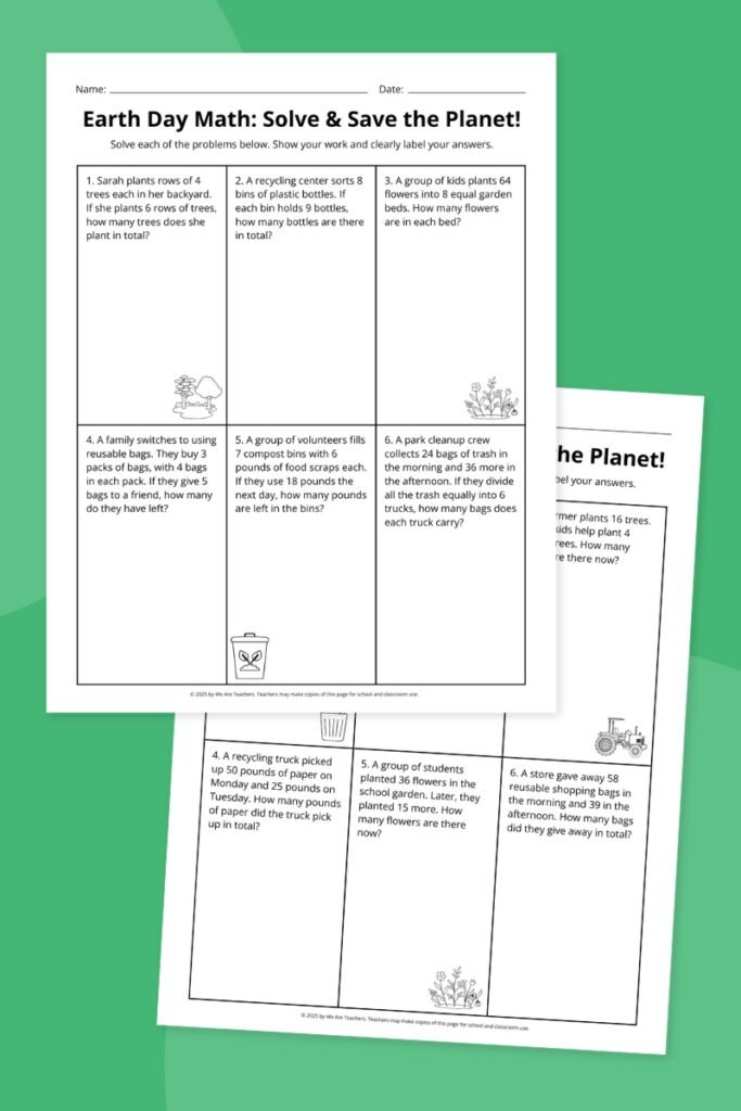 Earth Day math worksheets for kids