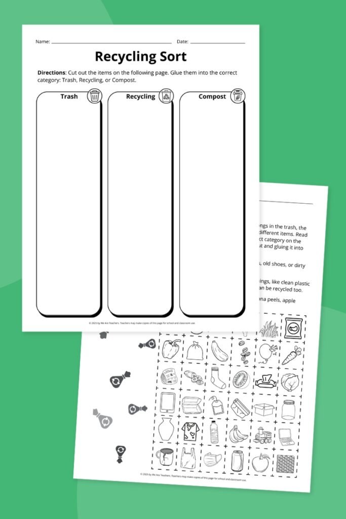 Earth Day Recycling Sort Worksheet