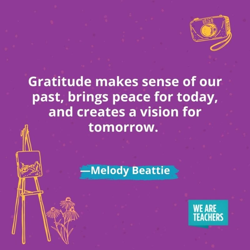 Gratitude makes sense of our past, brings peace for today, and creates a vision for tomorrow. —Melody Beattie Gratitude makes sense of our past, brings peace for today, and creates a vision for tomorrow. —Melody Beattie- creativity quotes