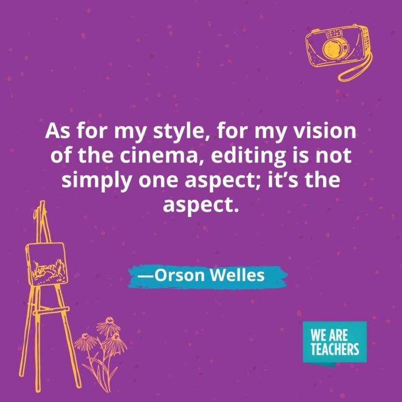 As for my style, for my vision of the cinema, editing is not simply one aspect; it’s the aspect. —Orson Welles As for my style, for my vision of the cinema, editing is not simply one aspect; it's the aspect. —Orson Welles