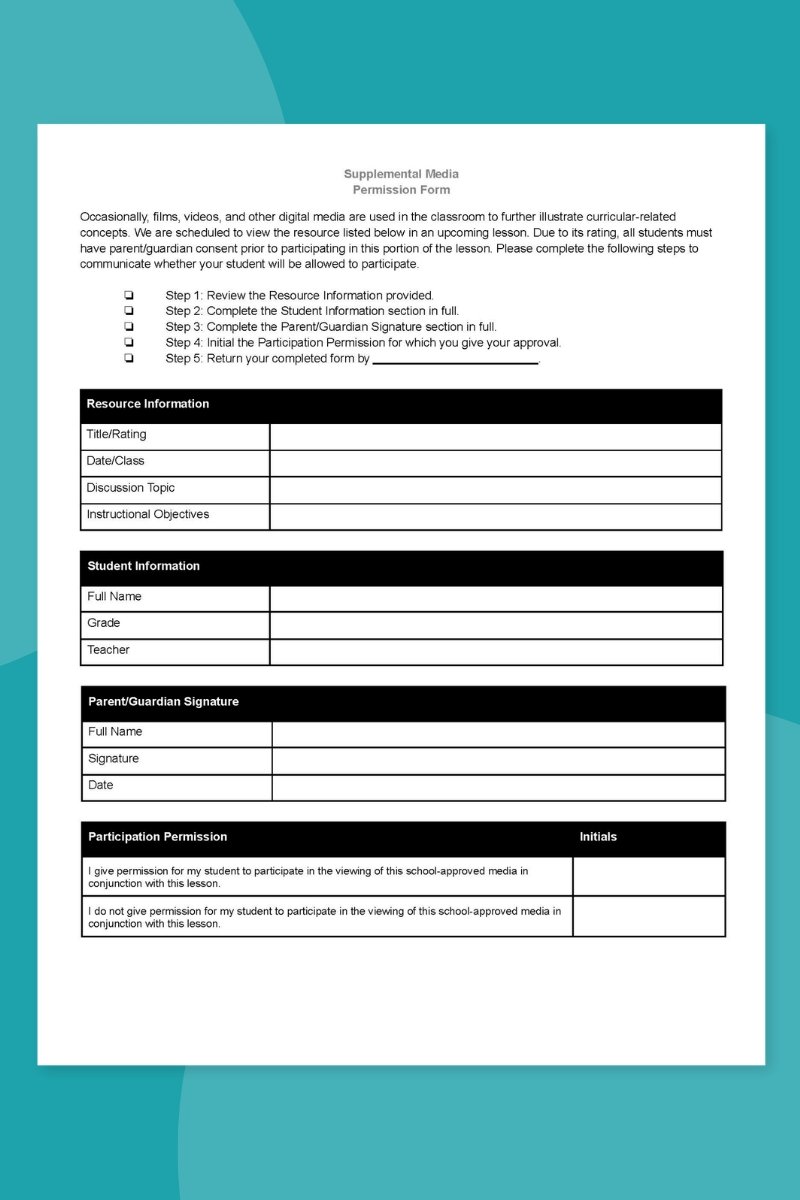 Supplemental Media Permission Slip