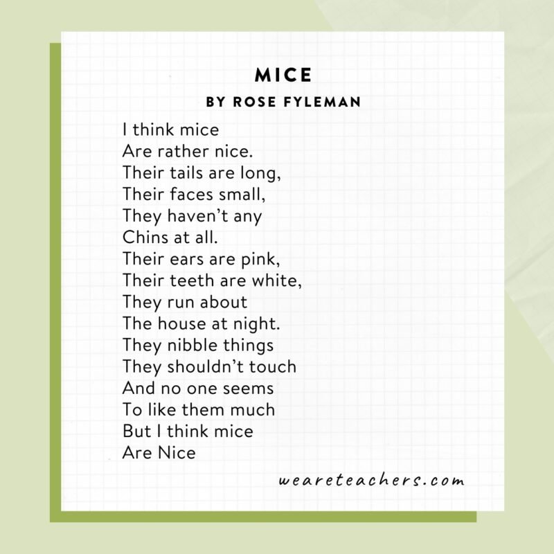 Mice by Rose Fyleman, poems for elementary schoolers 