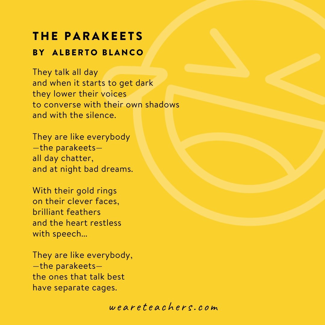 A poem called The Parakeets by Alberto Blanco.