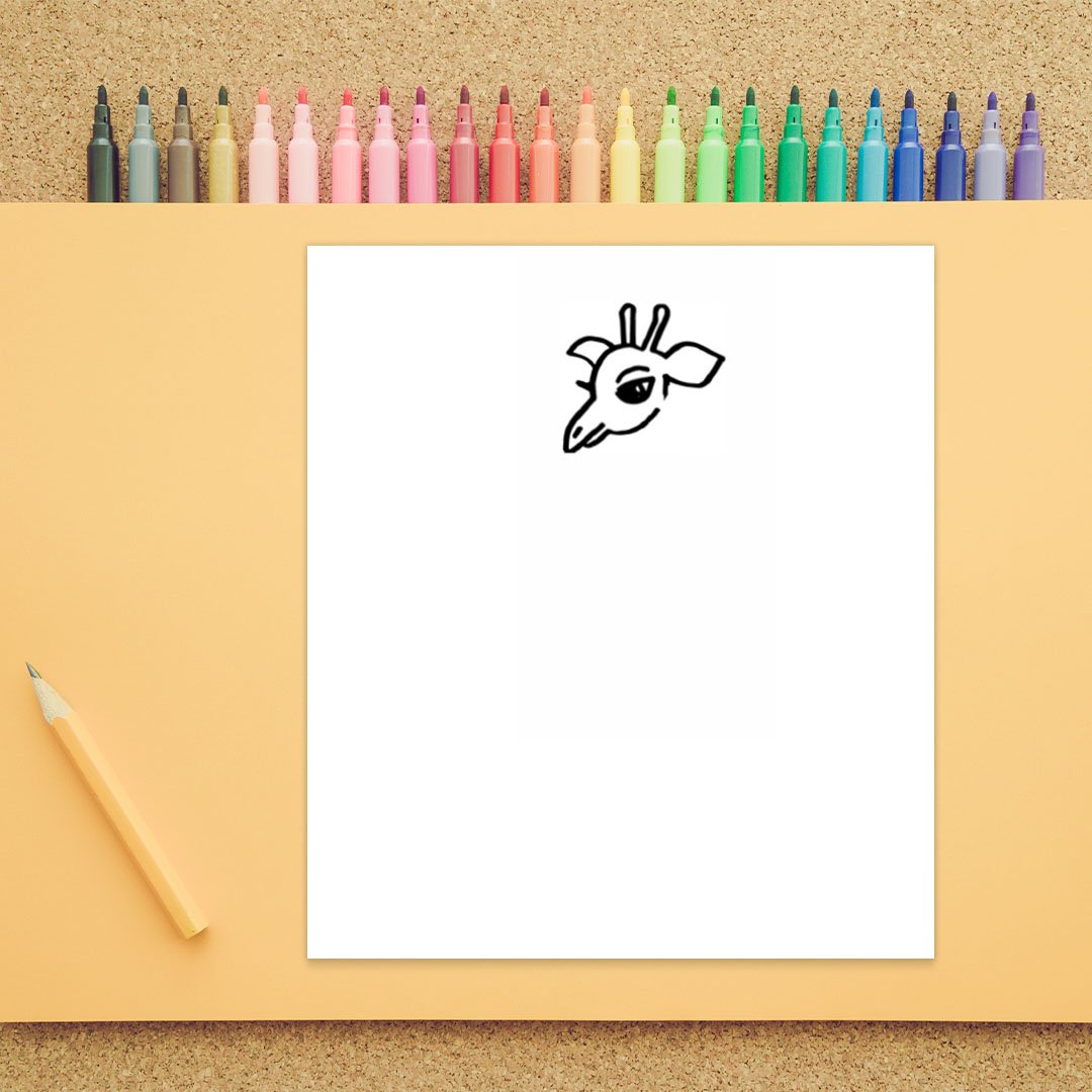 The profile of a giraffe head is shown in this fourth step of how to draw a giraffe.