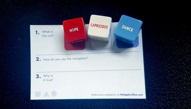 A set of metaphor dice and a small worksheet for using them