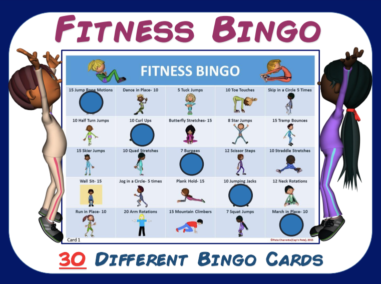 A bingo card with physical education activities as an example of elementary PE games