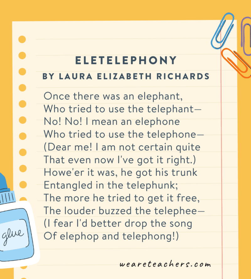 Eletelephony by Laura Elizabeth Richards, poems for second graders 