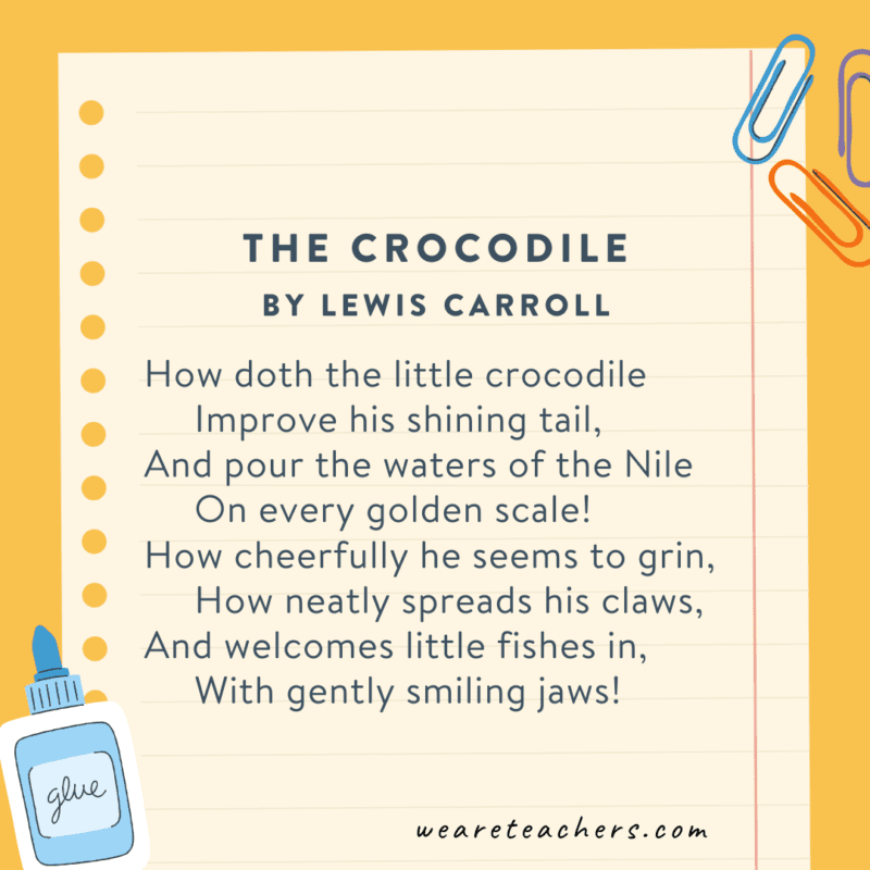 The Crocodile by Lewis Carroll, an example of poems for second graders 