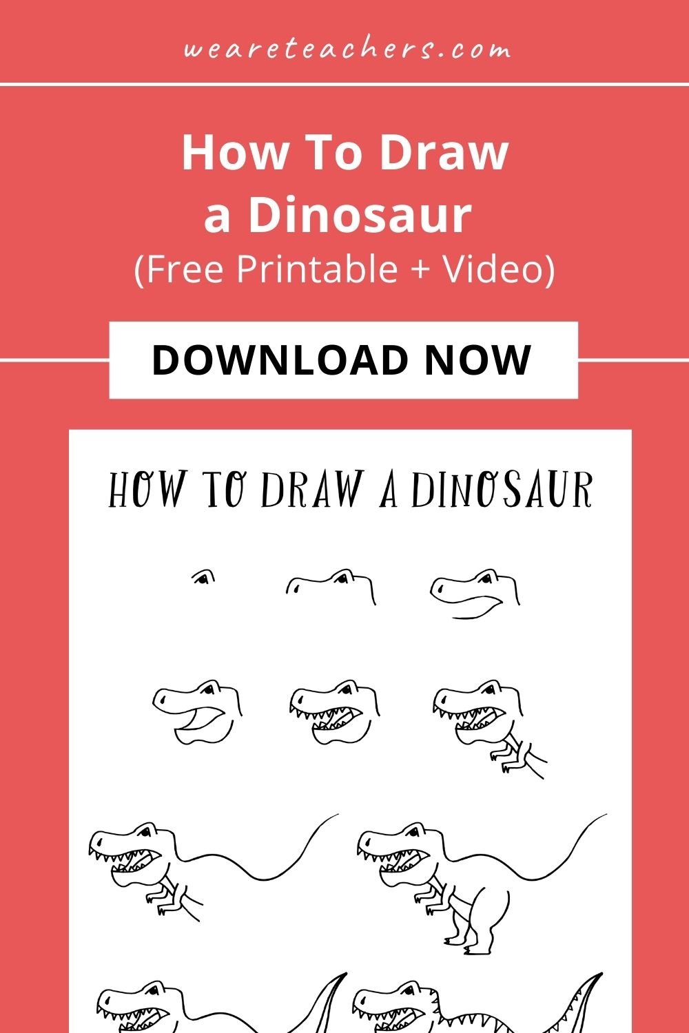 Learn to draw a dinosaur with this video tutorial and images with step-by-step instructions. Plus, be sure to download the free printable!