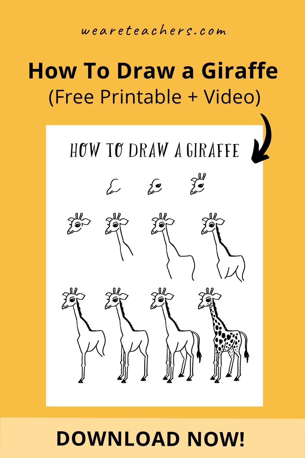 Who doesn't love giraffes? Our free printable has step-by-step instructions for teaching kids how to draw a giraffe.
