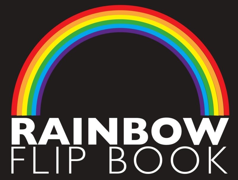 black background with a colorful rainbow and white letters saying Rainbow Flip Book- St. Patrick's Day activities