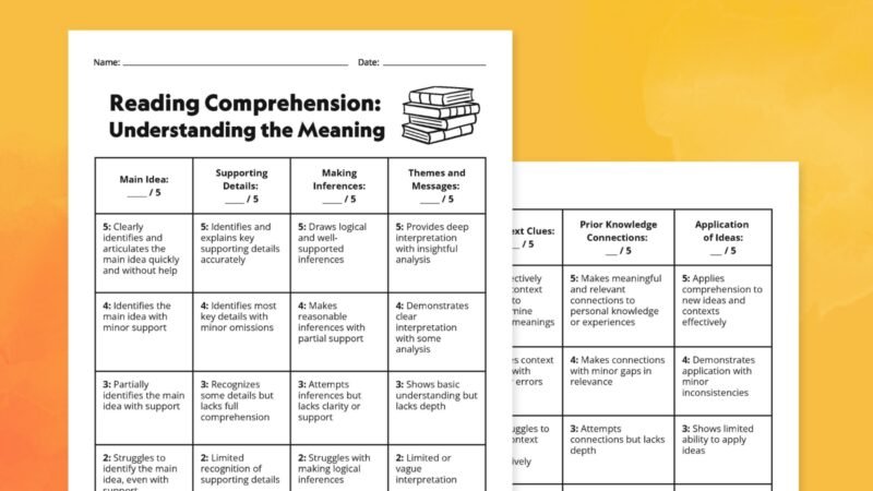 Two page reading comprehension rubric