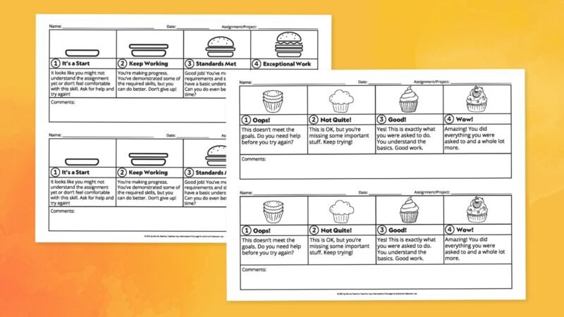 hamburger and cupcake rubrics