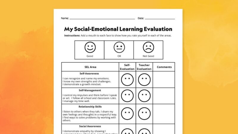 Simple SEL rubric student can use to rate their skills with emojis