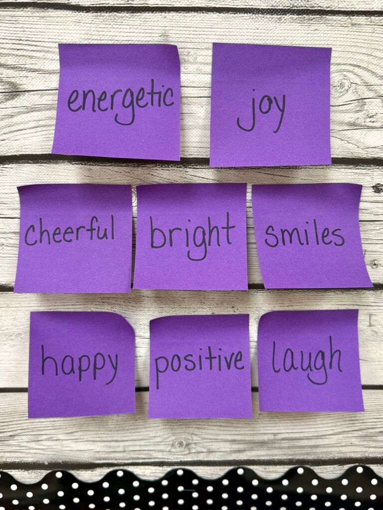 Words written on sticky notes arranged into a poem (Poetry Games and Activities)