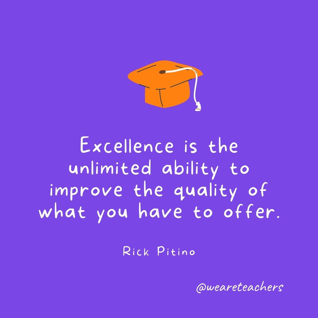Graduation Quotes: Excellence is the unlimited ability to improve the quality of what you have to offer. —Rick Pitino