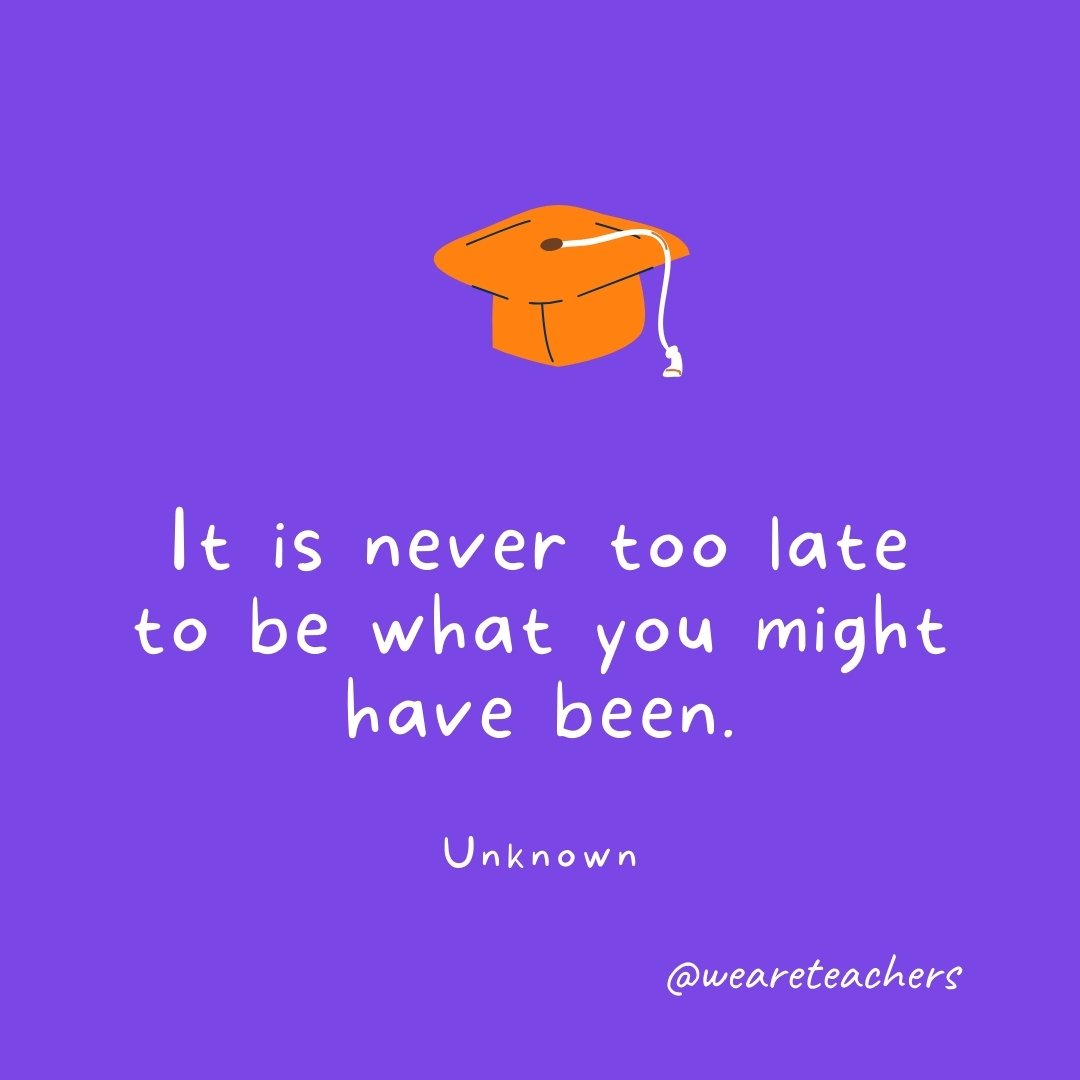 Graduation Quotes: It is never too late to be what you might have been. —Unknown