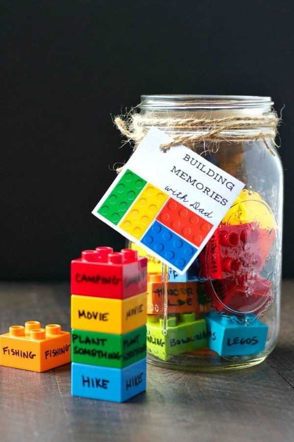 LEGO bricks in a jar as an example of father's day crafts for kids