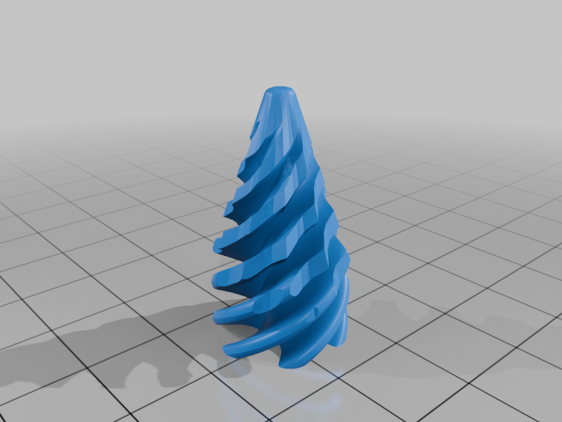 A blue spiral pyramid that looks almost like a Christmas tree is shown.