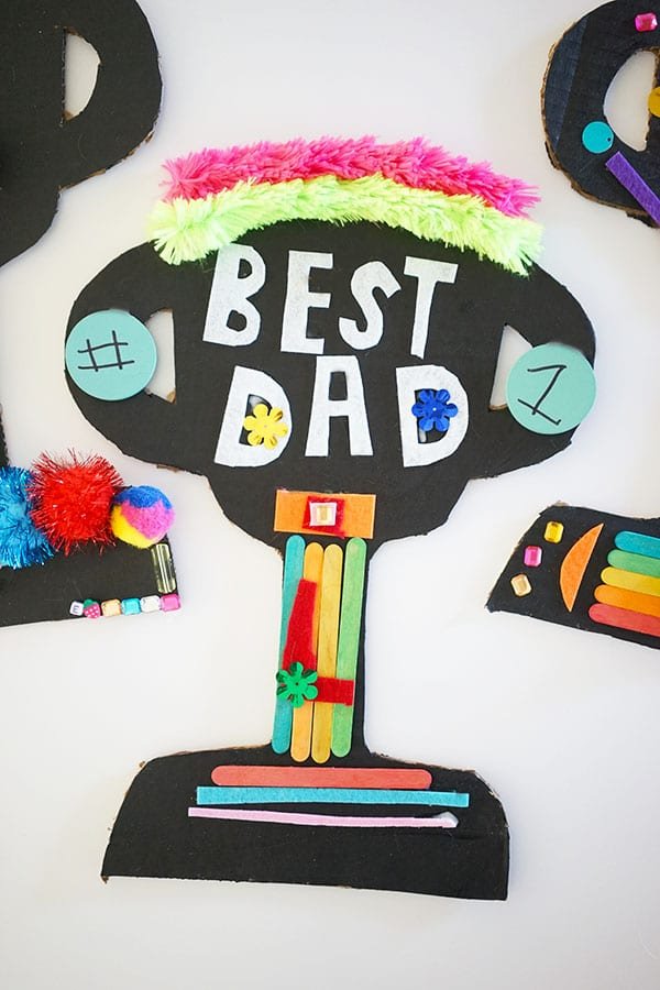 Best Dad trophy made from craft supplies as an example of father's day crafts for kids