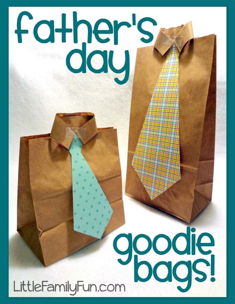 Paper bags decorated to look like shirts and ties.