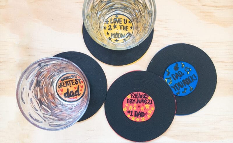 Colorful coasters made from old records