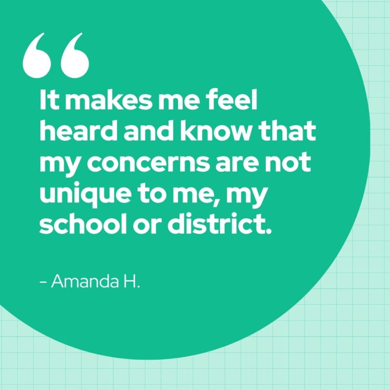 Quote from a teacher about the Teacher Tapp app and how it makes her feel connected to other teachers