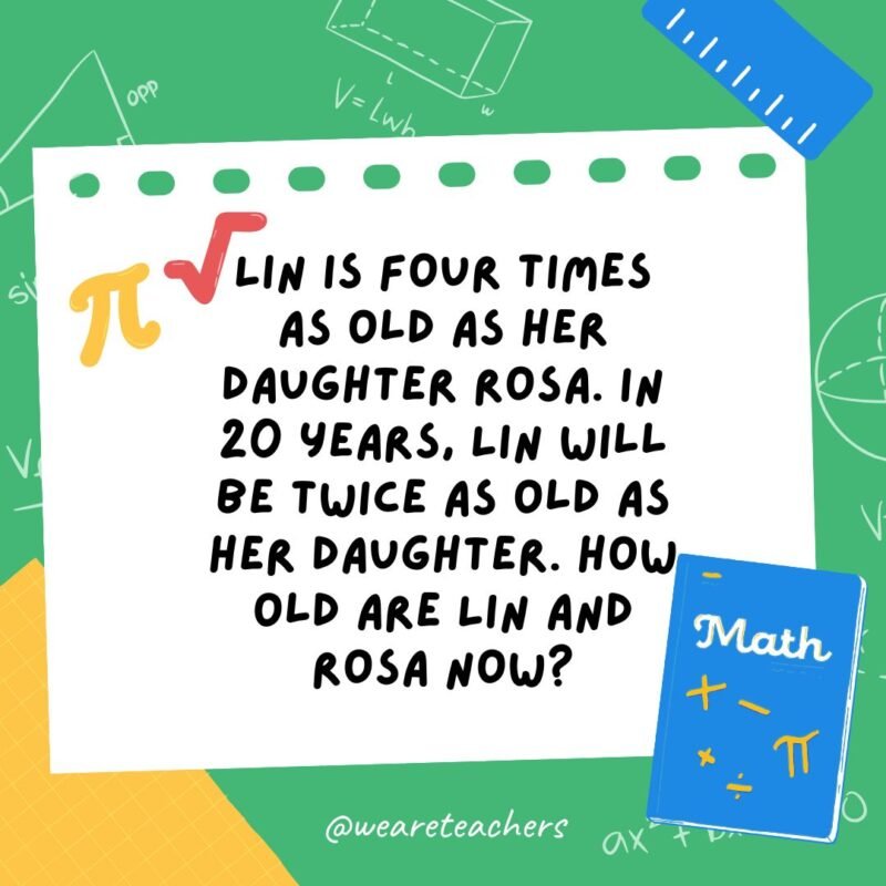 Lin is four times as old as her daughter Rosa. In 20 years, Lin will be twice as old as her daughter. How old are Lin and Rosa now?