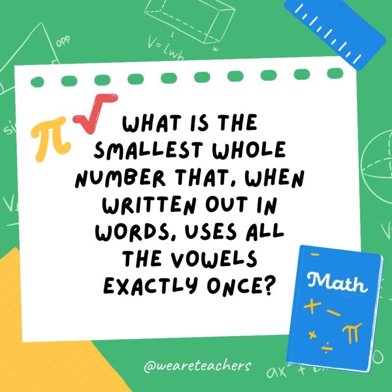 What is the smallest whole number that, when written out in words, uses all the vowels exactly once?- math brain teasers