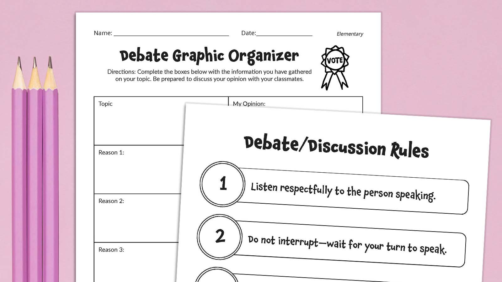 Debate Graphic Organizer (Free Printable) Image of the debate graphic organizer and debate rules